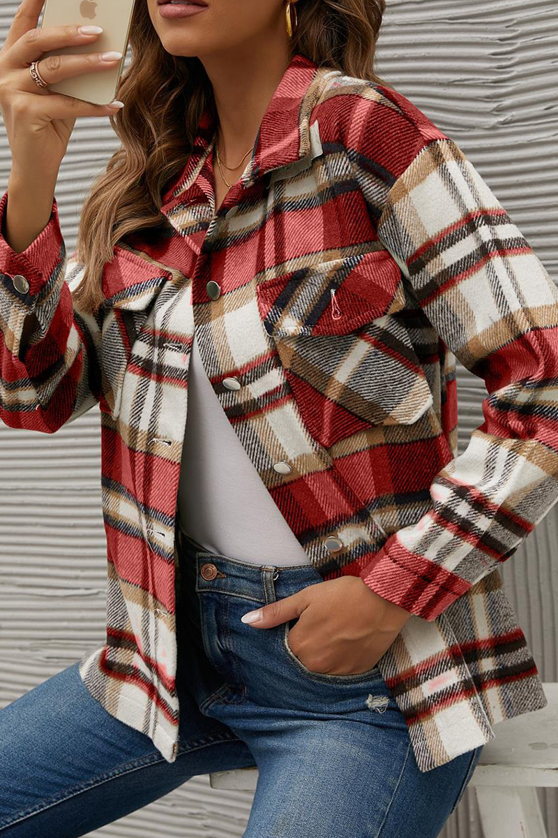Casual Plaid Patchwork Turndown Collar Tops(6 colors) - Fashionpara
