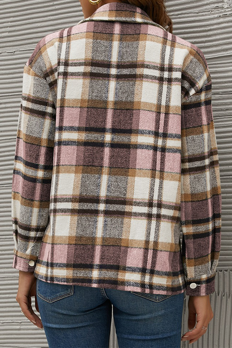 Casual Plaid Patchwork Turndown Collar Tops(6 colors) - Fashionpara