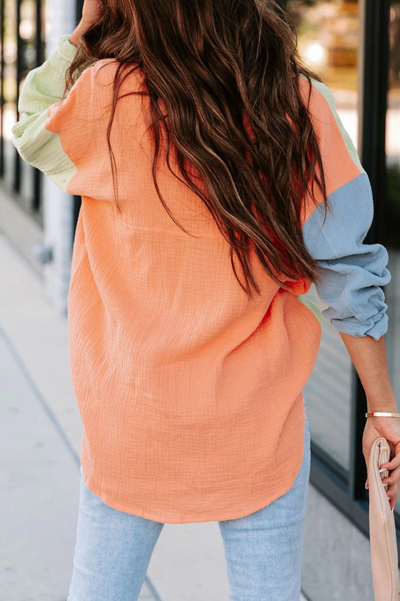 Casual Solid Patchwork Turndown Collar Blouses (4 Colors) - Fashionpara