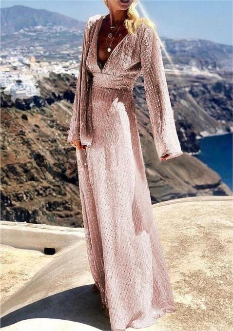 Party Solid Sequins V Neck Evening Dress Dresses Fashionpara