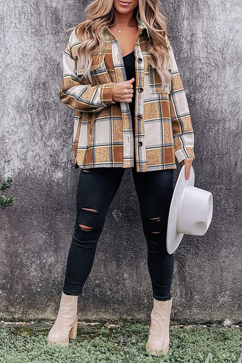 Casual Plaid Patchwork Turndown Collar Blouses(5 Colors) - Fashionpara