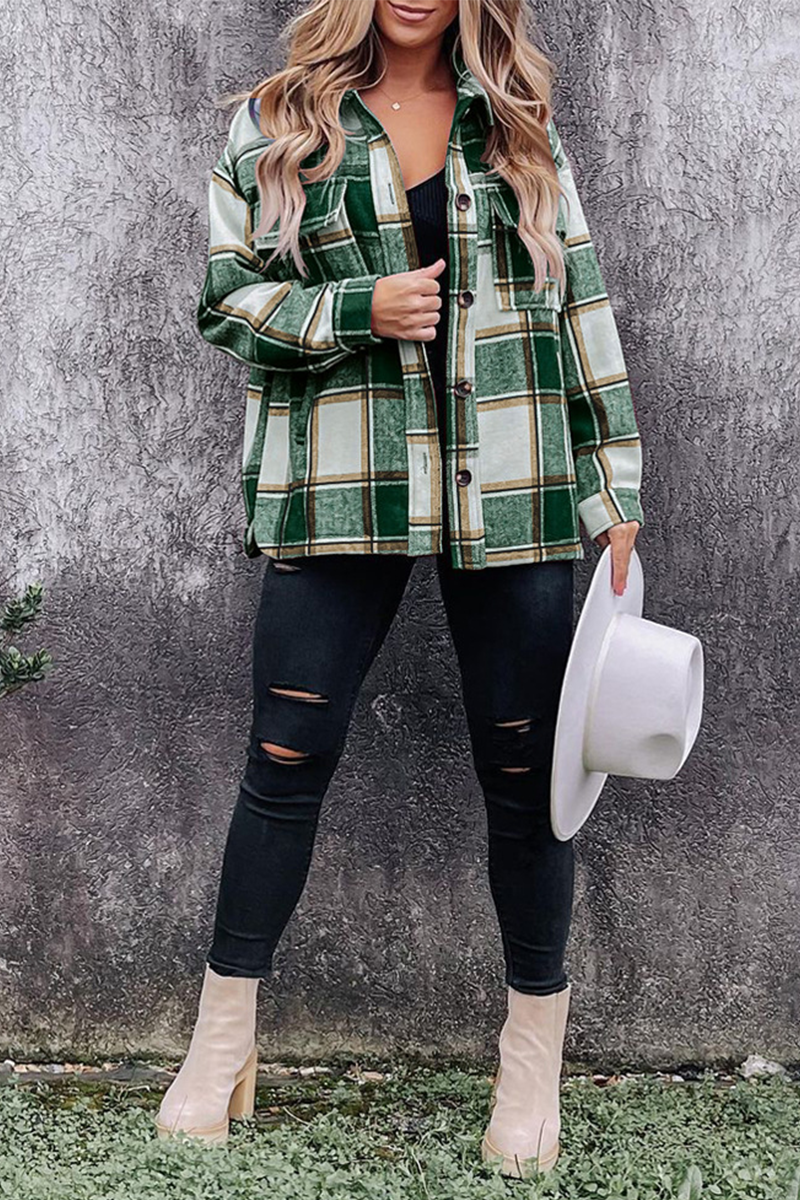 Casual Plaid Patchwork Turndown Collar Blouses(5 Colors) - Fashionpara