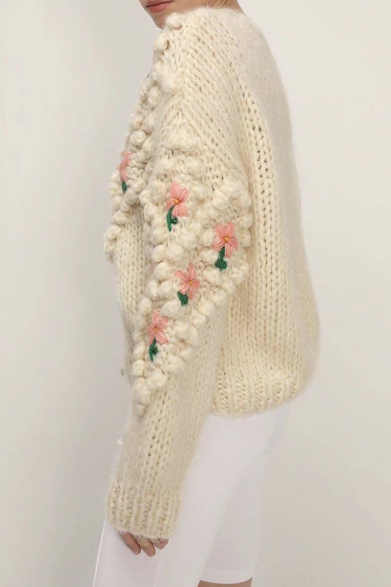 Casual Patchwork Hollowed Out Cardigan Collar Sweaters - Fashionpara