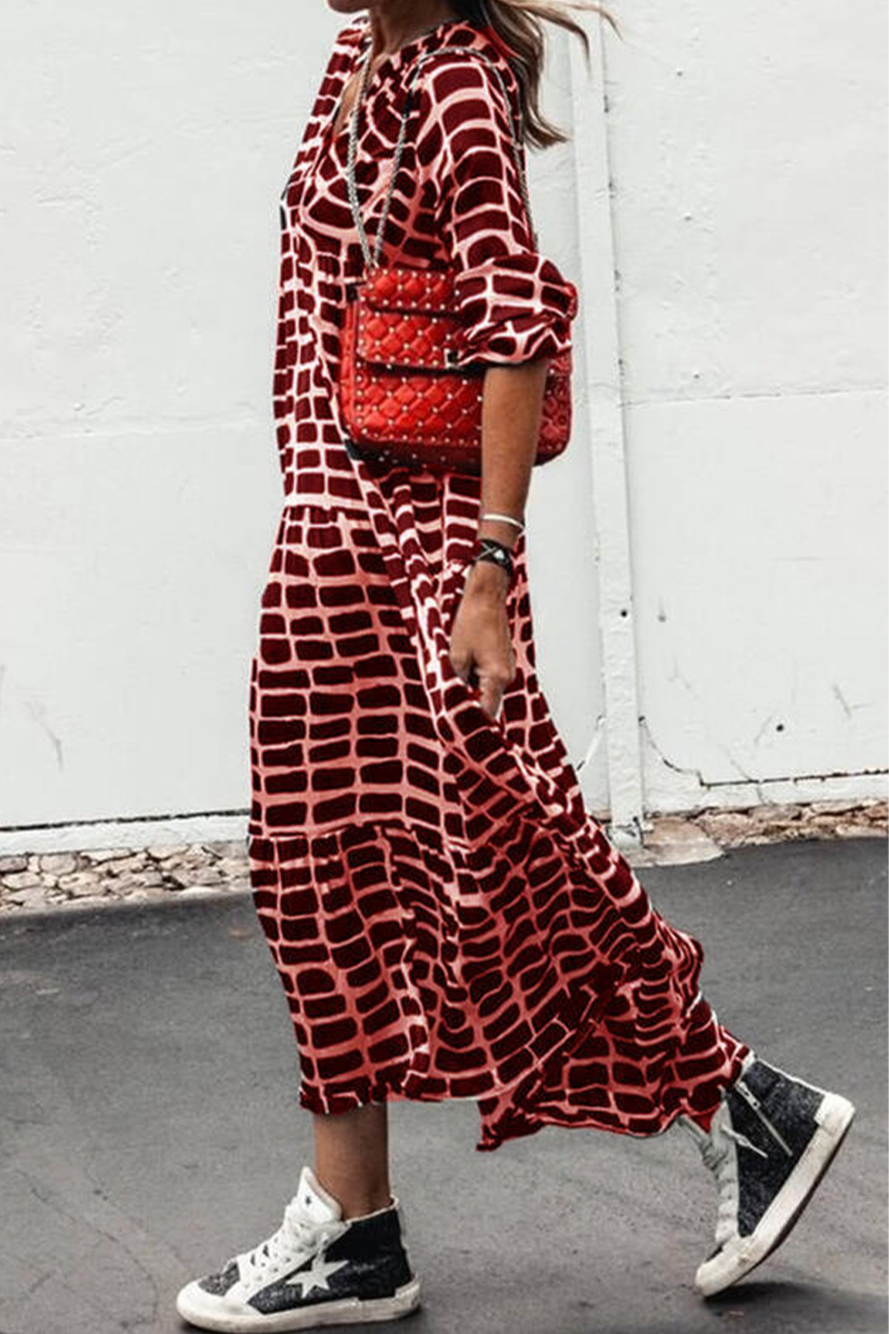 Casual Print Patchwork V Neck Straight Dresses(3 Colors) Fashionpara