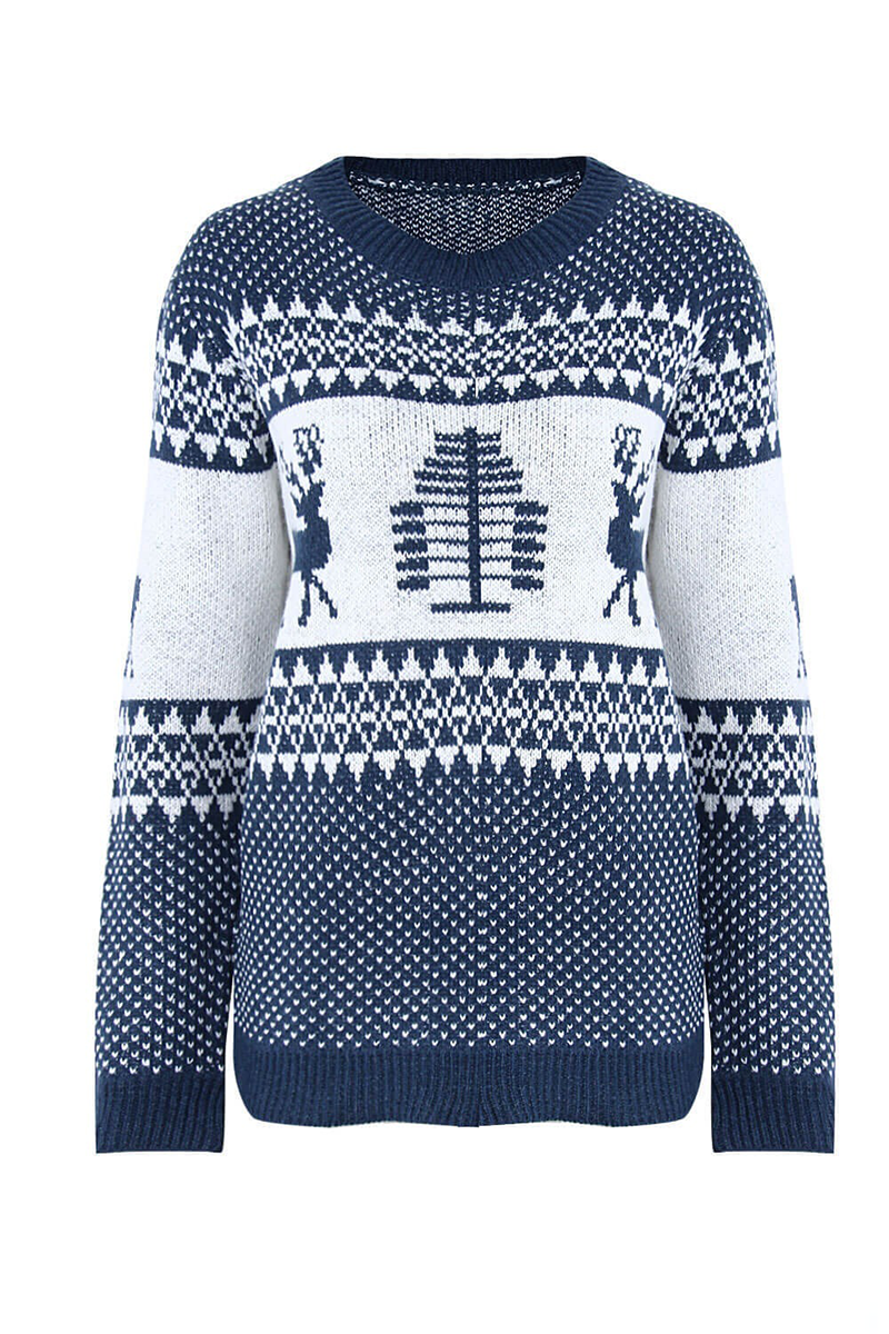 Casual Print Patchwork O Neck Sweaters (3 Colors) - Fashionpara