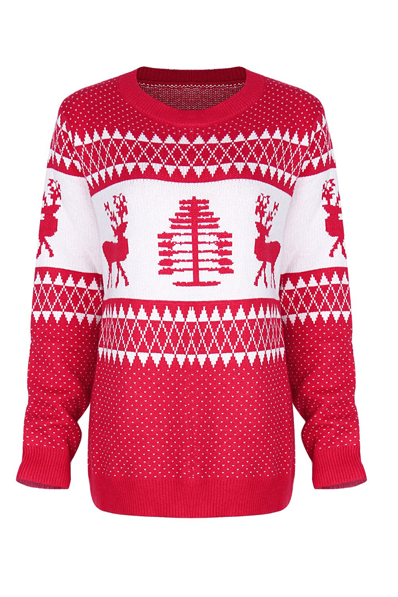 Casual Print Patchwork O Neck Sweaters (3 Colors) - Fashionpara