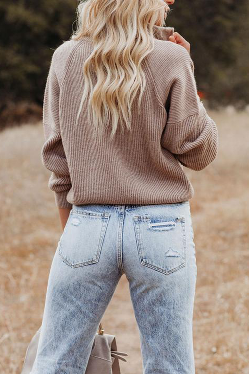 Casual Solid Patchwork Zipper Collar Sweaters(5 Colors) - Fashionpara