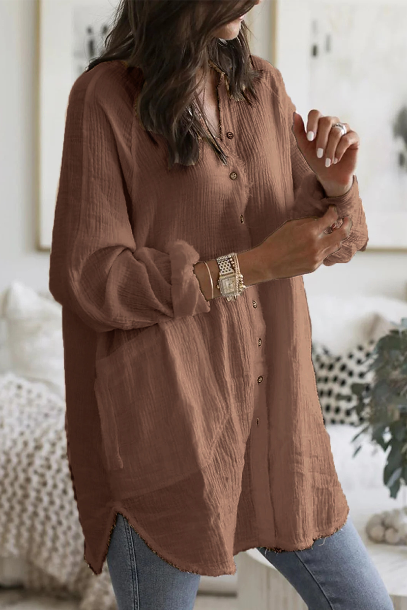 Casual Solid Patchwork Turndown Collar Blouses(3 Colors) - Fashionpara