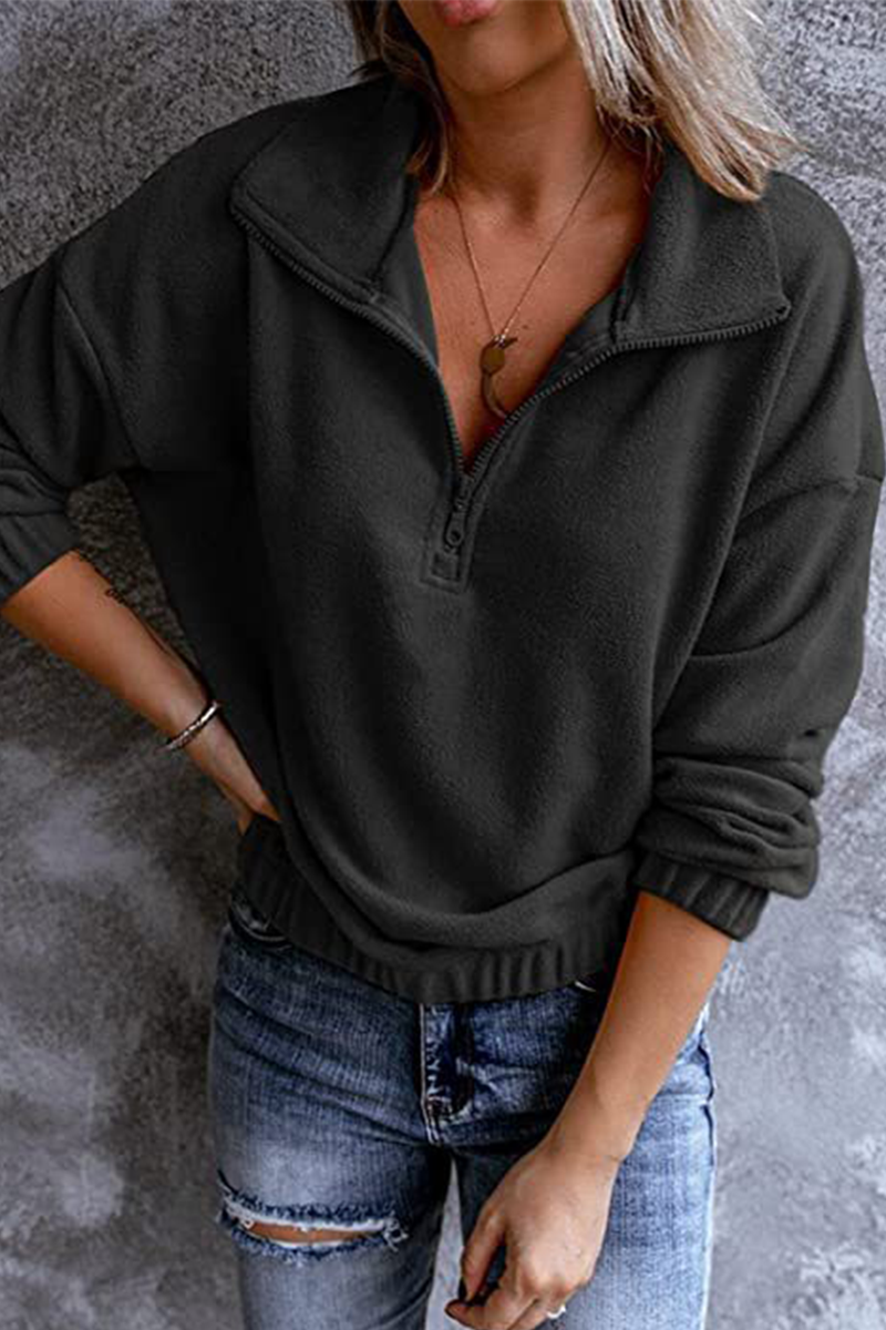 Casual Solid Zipper Collar Tops(6 Colors) - Fashionpara