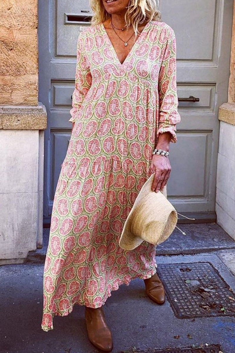 Casual Print Patchwork V Neck Straight Dresses(5 Colors) Fashionpara