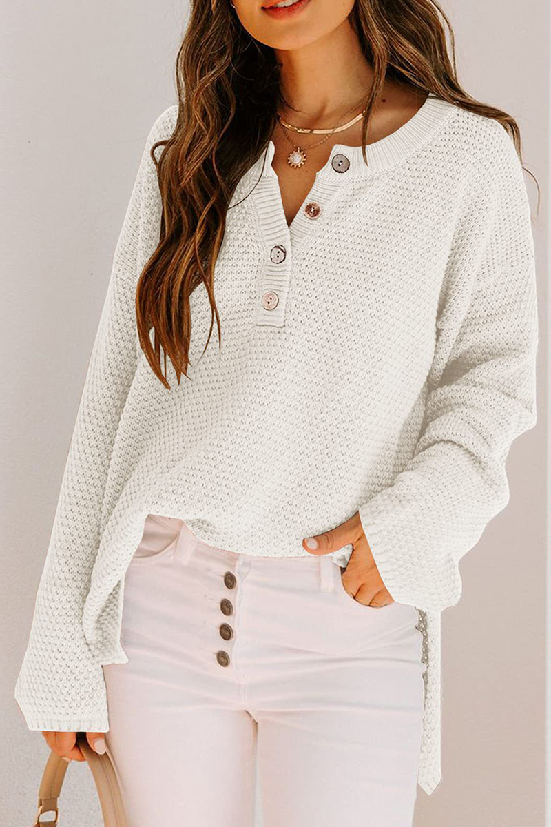 Casual Solid Buckle V Neck Sweaters(4 Colors) - Fashionpara