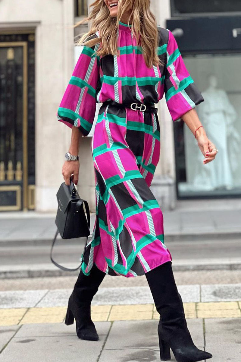 Casual Plaid Print Patchwork Half A Turtleneck Dresses(Without Belt)(4 Colors) Fashionpara