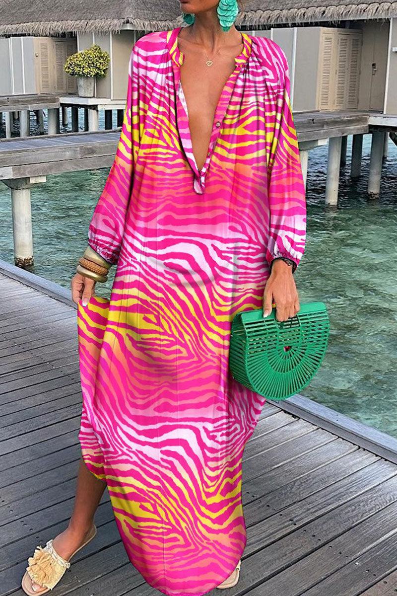 Fashion Sexy Print Patchwork V Neck Straight Dresses(10 Colors) - Fashionpara