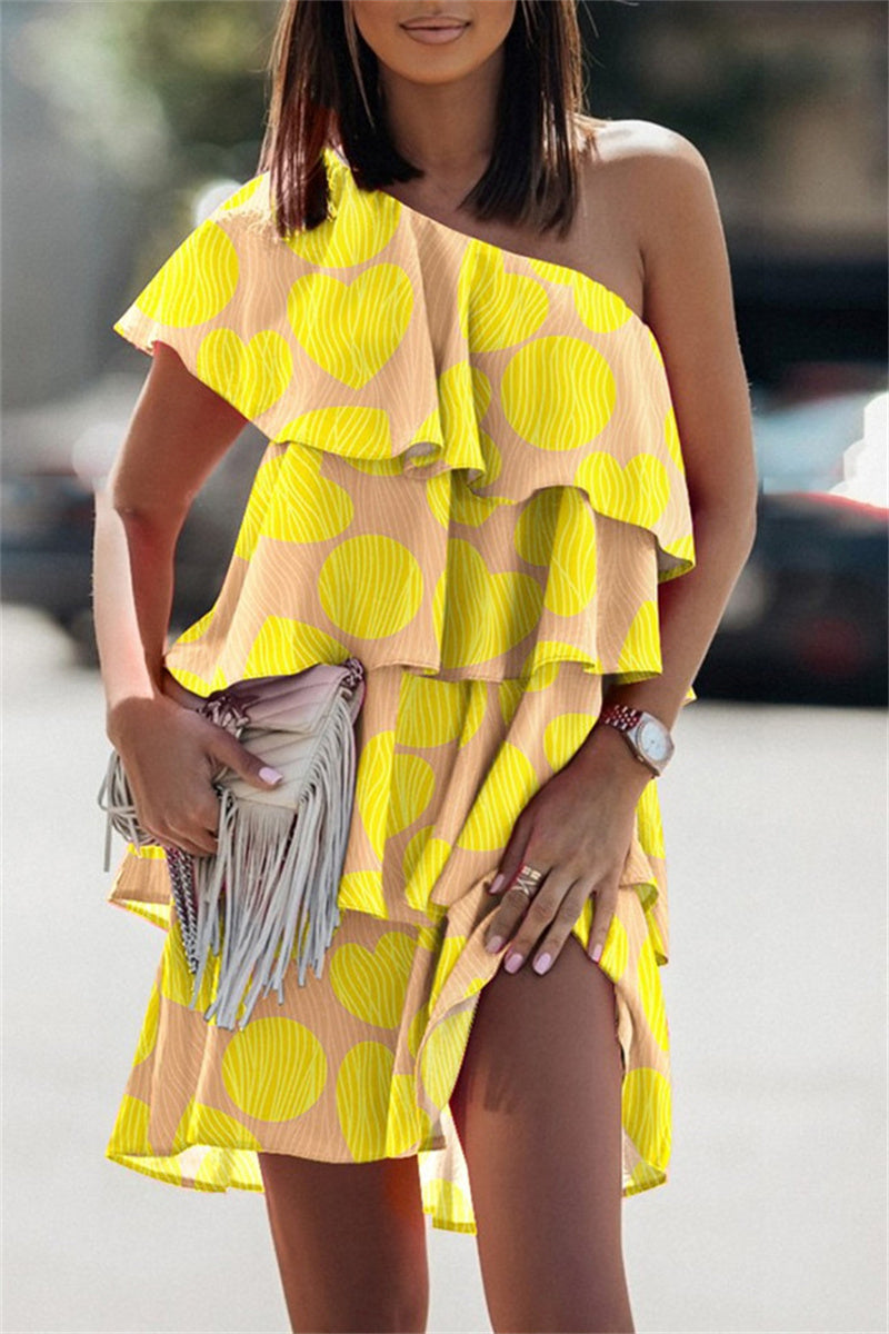 Fashion Casual Print Patchwork Backless Oblique Collar Sleeveless Dress Dresses - Fashionpara