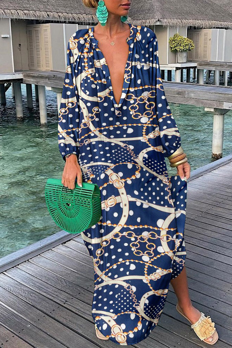 Fashion Sexy Print Patchwork V Neck Straight Dresses(10 Colors) - Fashionpara