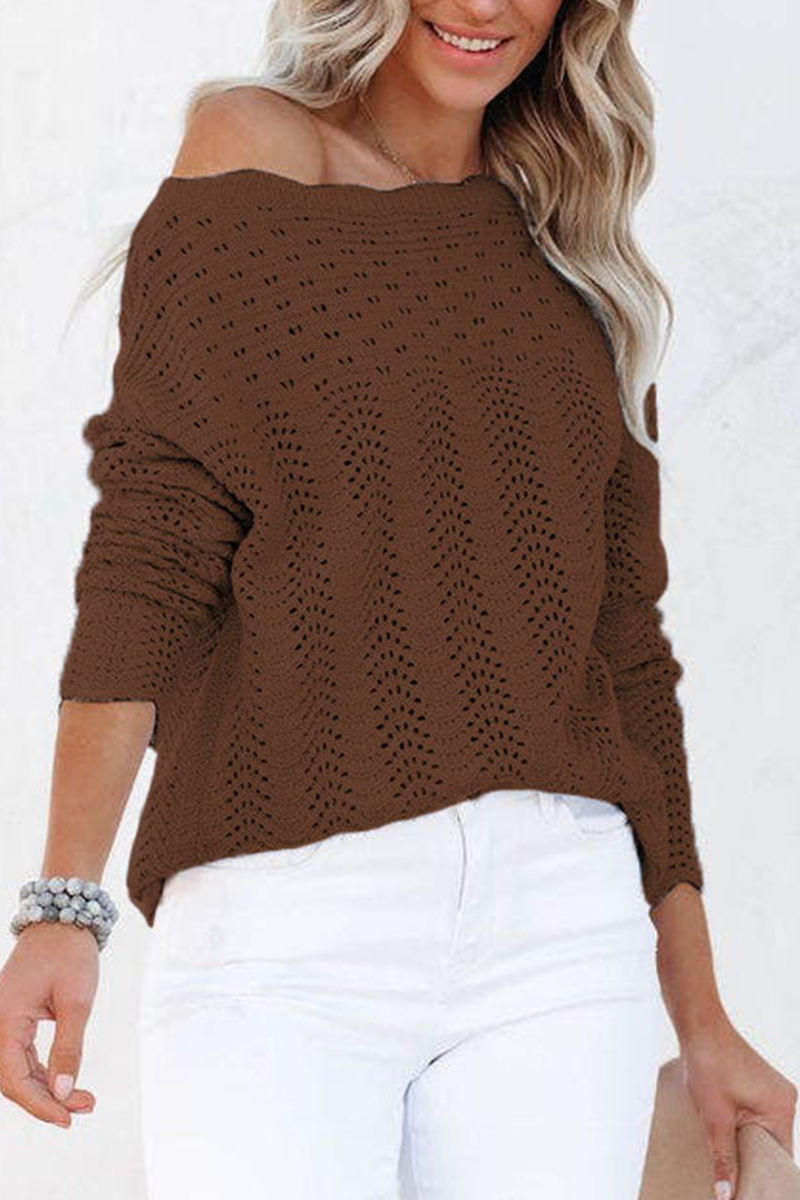 Casual Solid Hollowed Out Patchwork O Neck Sweaters(7 Colors) - Fashionpara