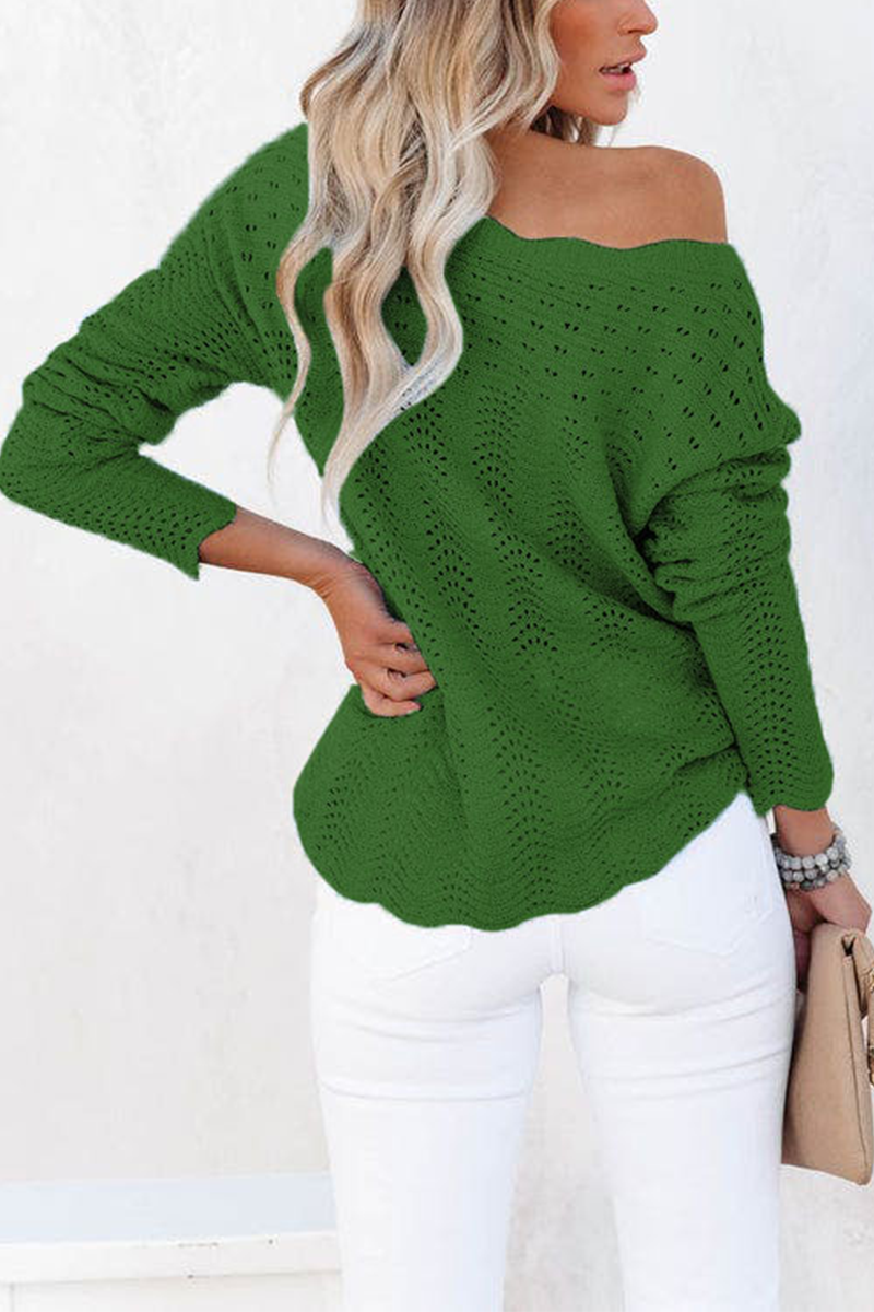 Casual Solid Hollowed Out Patchwork O Neck Sweaters(7 Colors) - Fashionpara