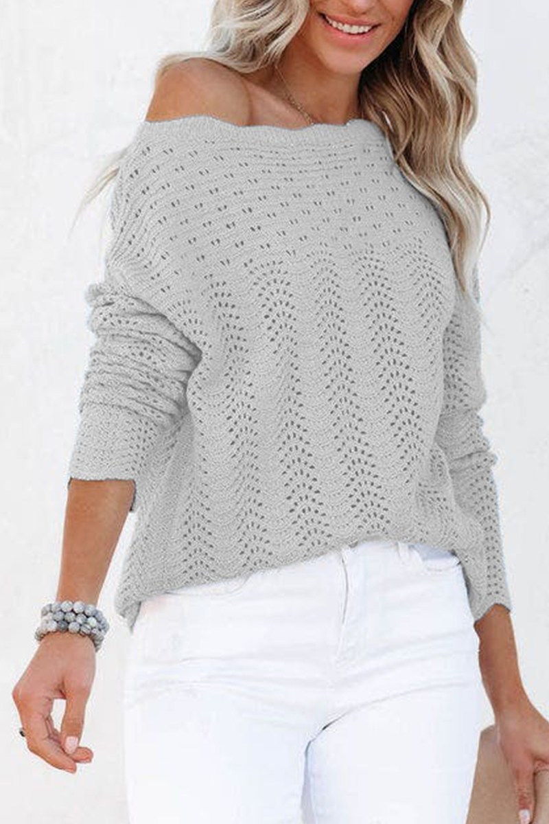 Casual Solid Hollowed Out Patchwork O Neck Sweaters(7 Colors) - Fashionpara