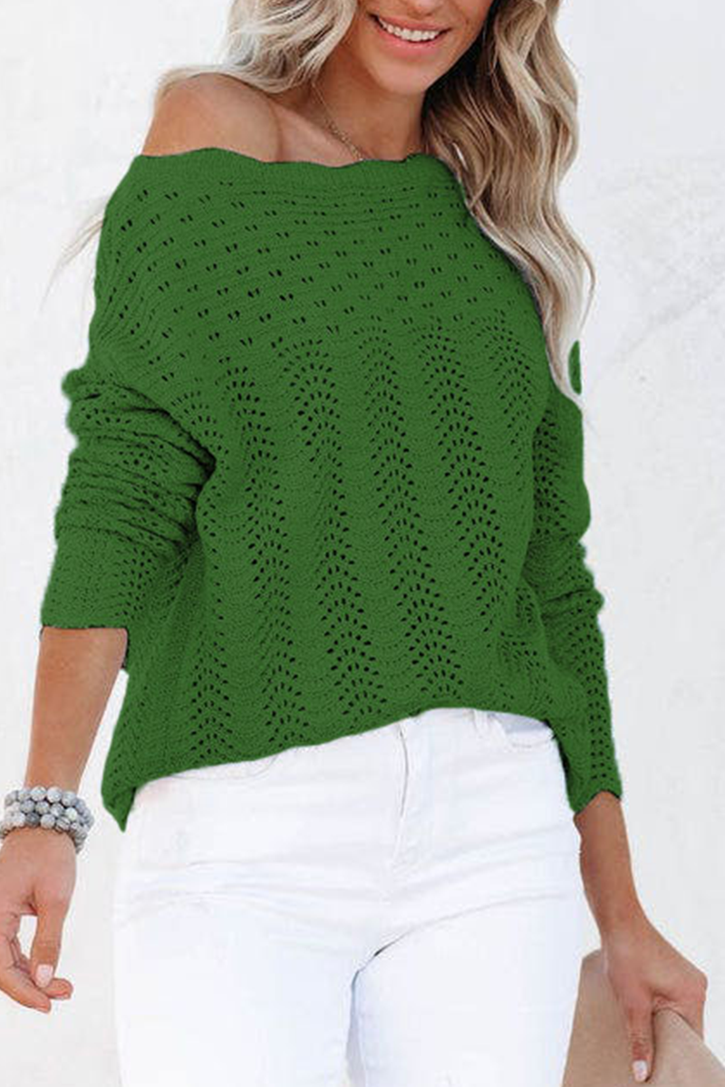 Casual Solid Hollowed Out Patchwork O Neck Sweaters(7 Colors) - Fashionpara