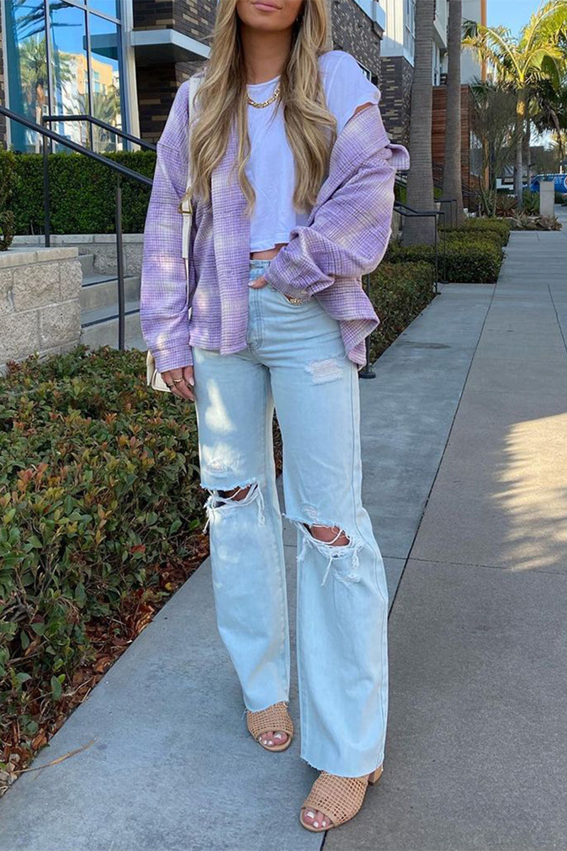 Fashion Casual Print Buckle Turndown Collar T-Shirts - Fashionpara