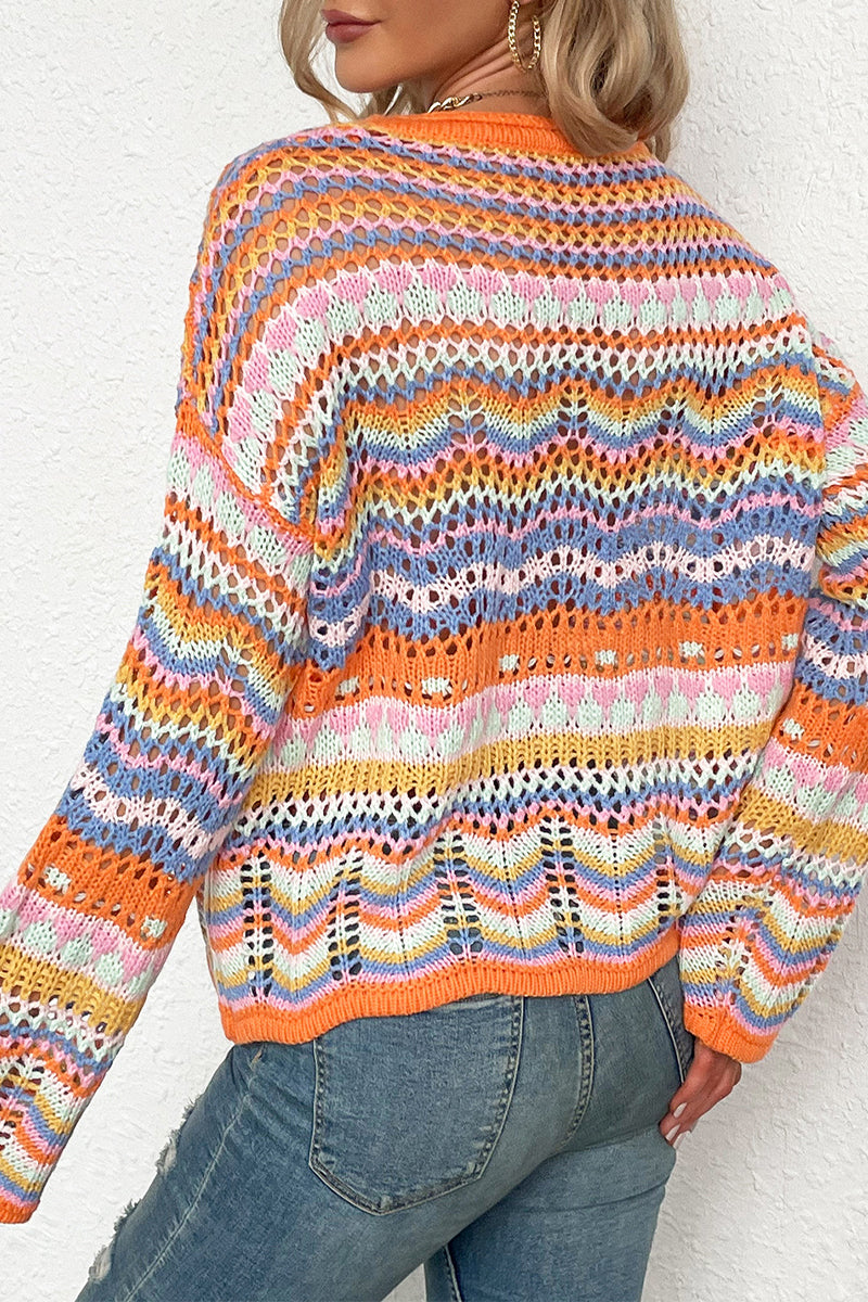 Florcoo Stylish Striped Patchwork O Neck Sweater - 4 Colors