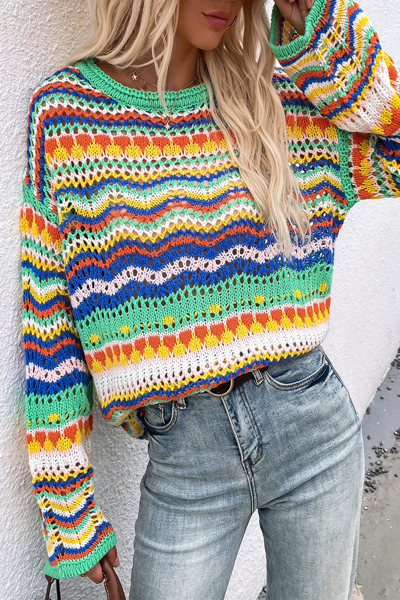 Florcoo Stylish Striped Patchwork O Neck Sweater - 4 Colors