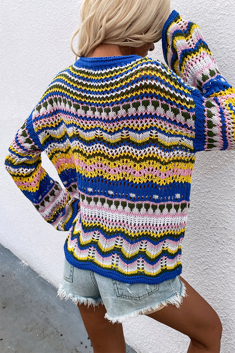 Florcoo Stylish Striped Patchwork O Neck Sweater - 4 Colors