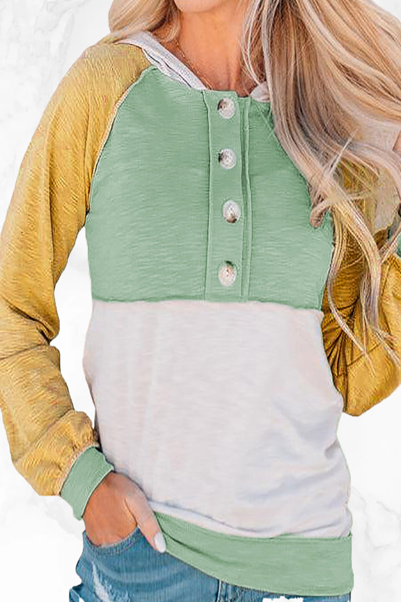 Fashion Color Block Contrast Mandarin Collar Hoodies - Fashionpara