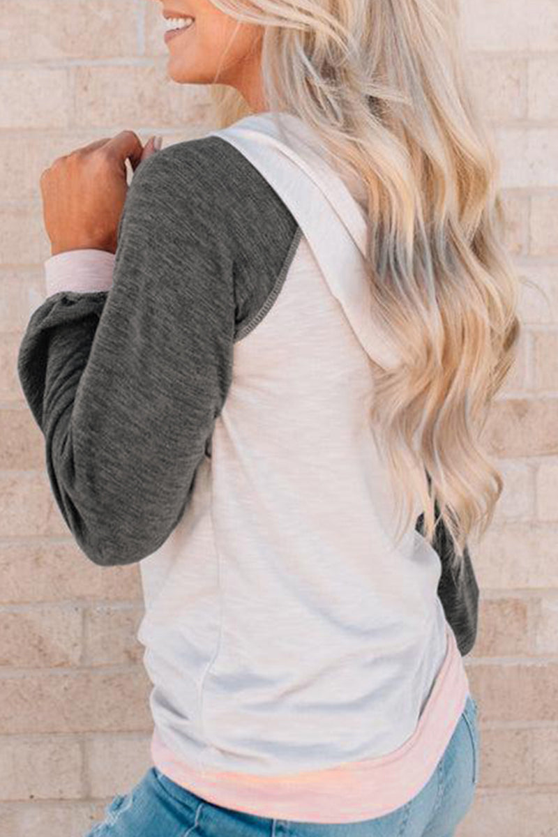 Fashion Color Block Contrast Mandarin Collar Hoodies - Fashionpara