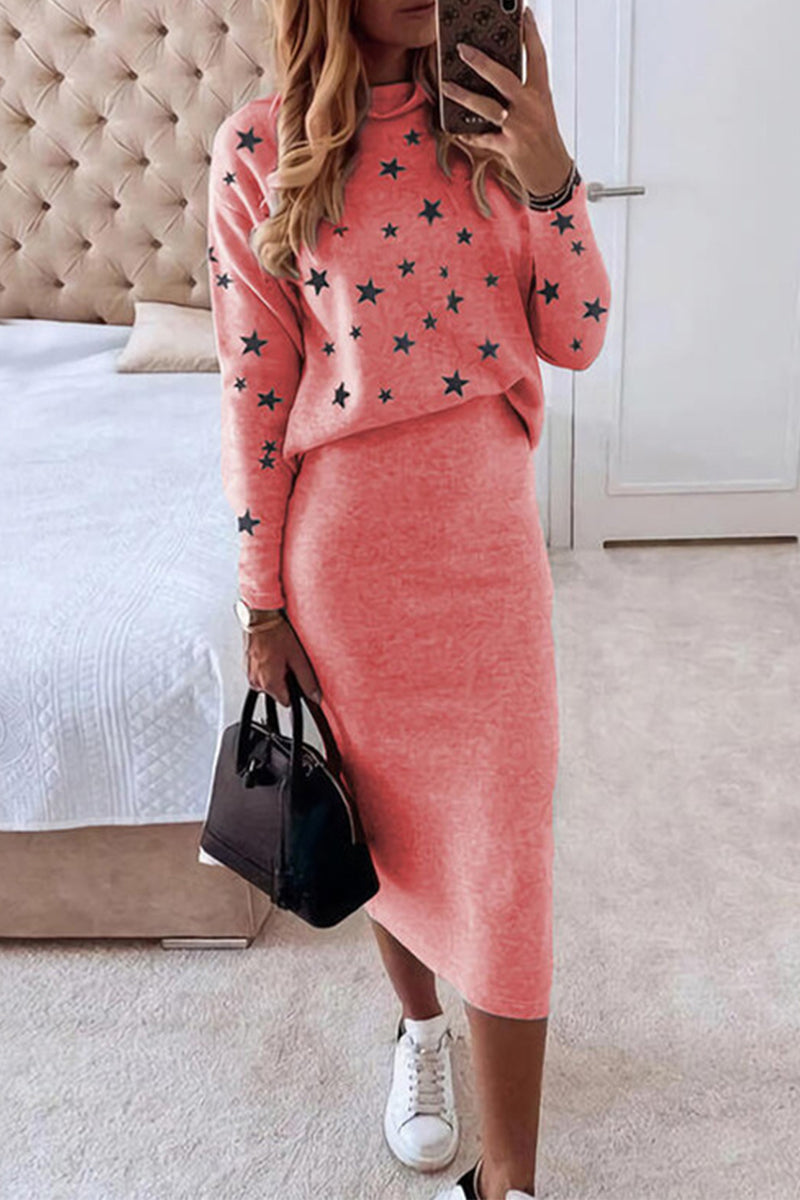 Casual The stars Patchwork O Neck Long Sleeve Two Pieces(7 Colors) - Fashionpara