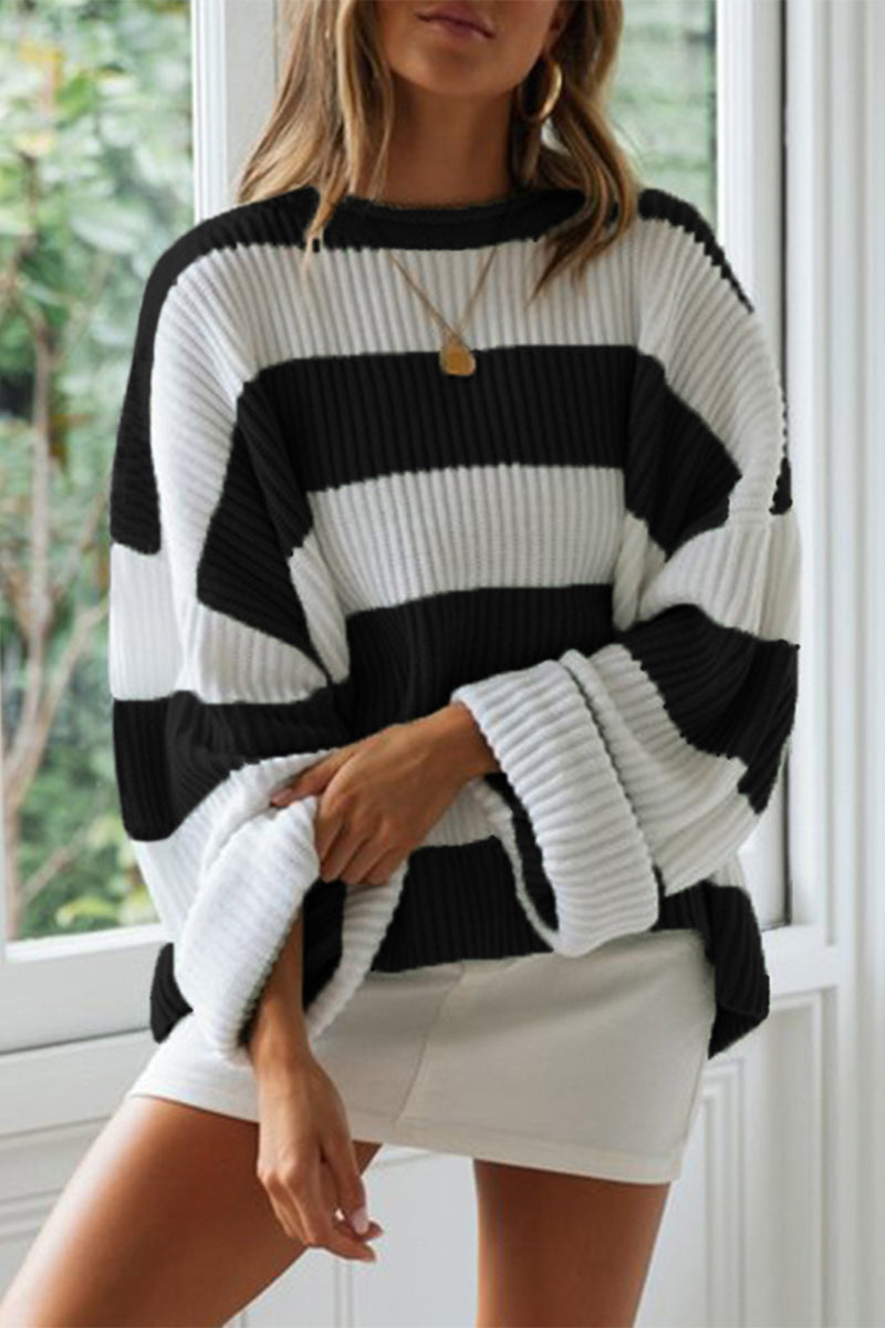Florcoo Sweet Striped Contrast Neck Sweater in 3 Colors
