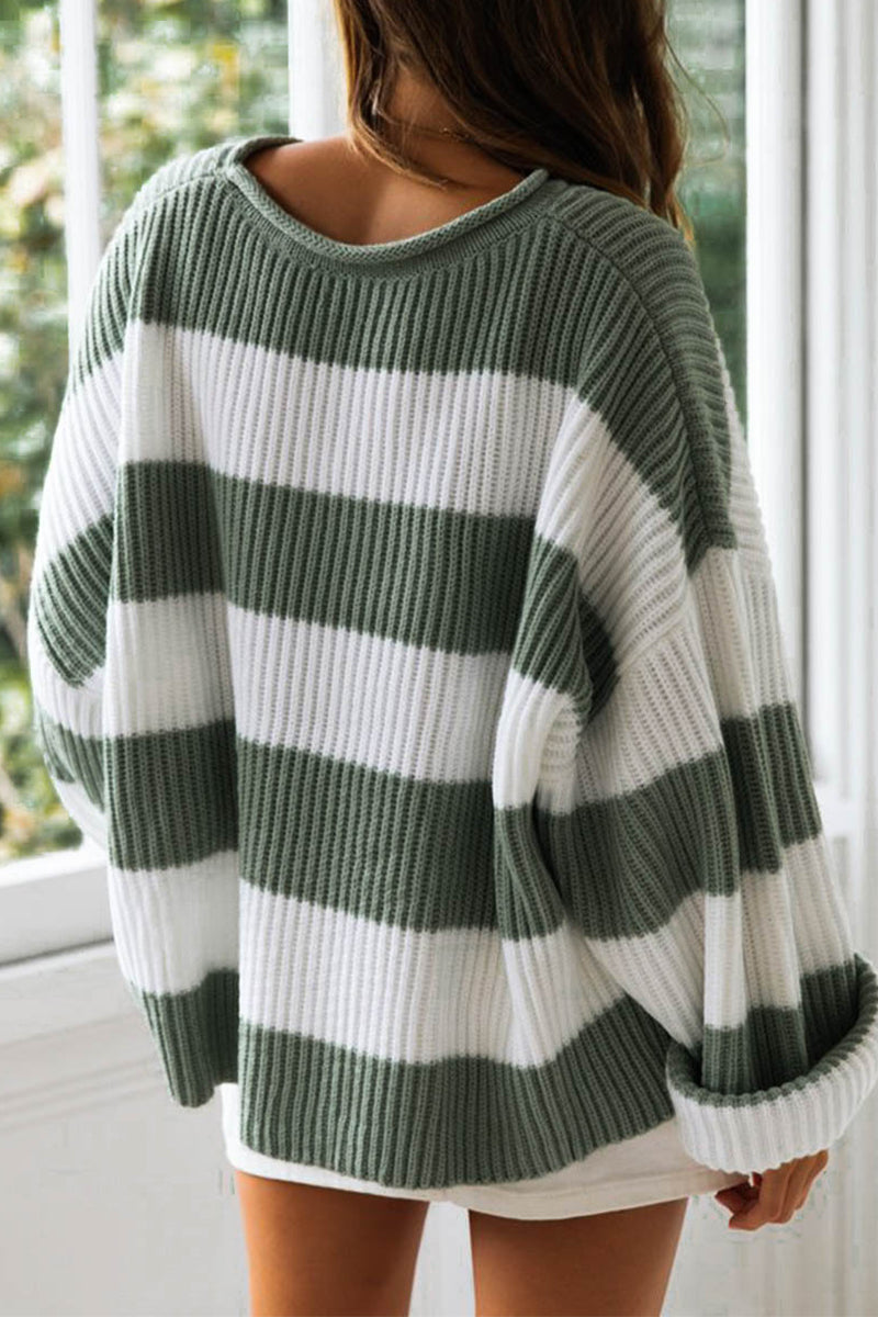 Florcoo Sweet Striped Contrast Neck Sweater in 3 Colors