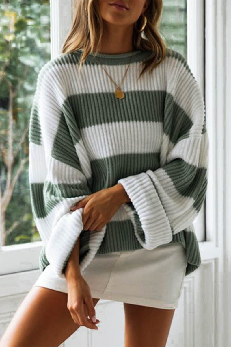 Florcoo Sweet Striped Contrast Neck Sweater in 3 Colors