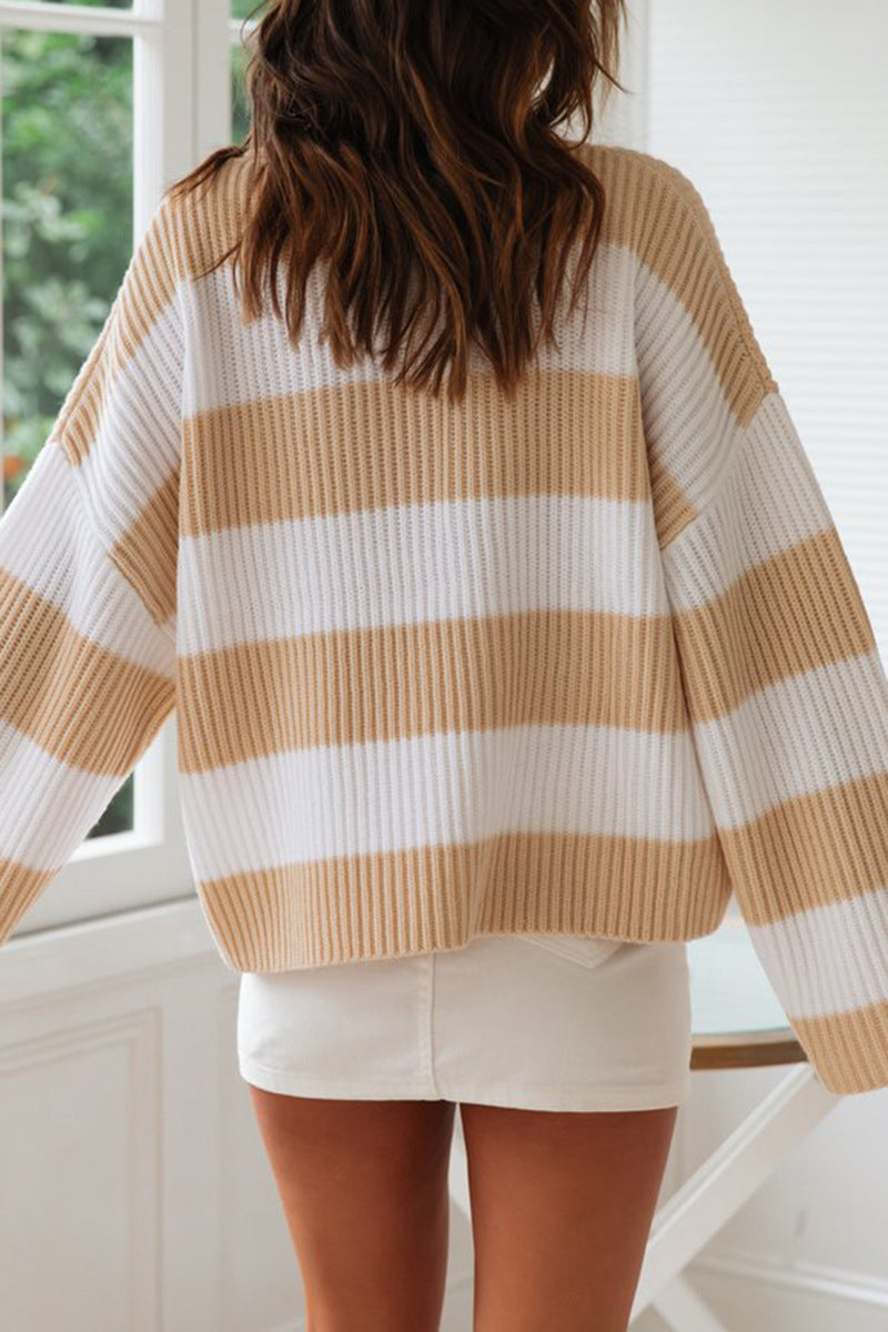 Florcoo Sweet Striped Contrast Neck Sweater in 3 Colors