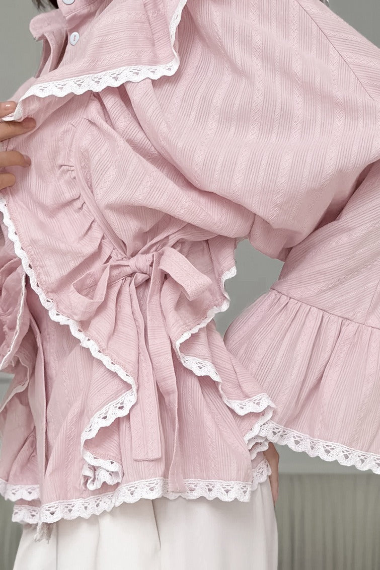 Elegant Jacquard Bell Sleeve Loose Blouse