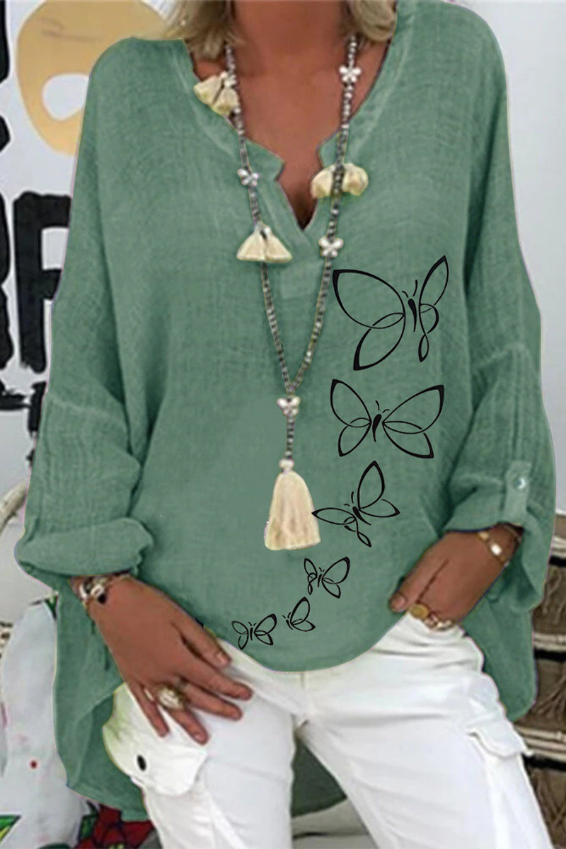 Casual Print Printing V Neck Tops - Fashionpara