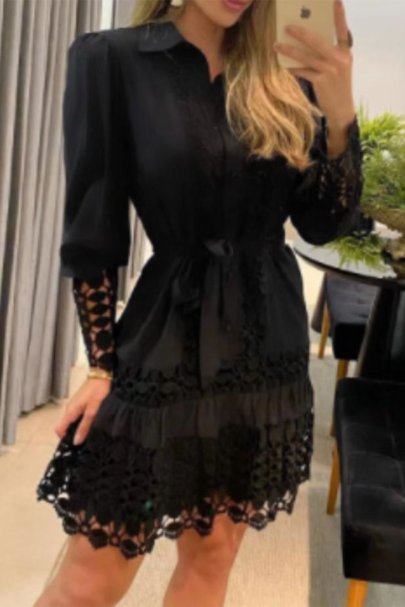 Elegant Solid Contrast Shirt Collar Dresses(5 Colors) - Fashionpara