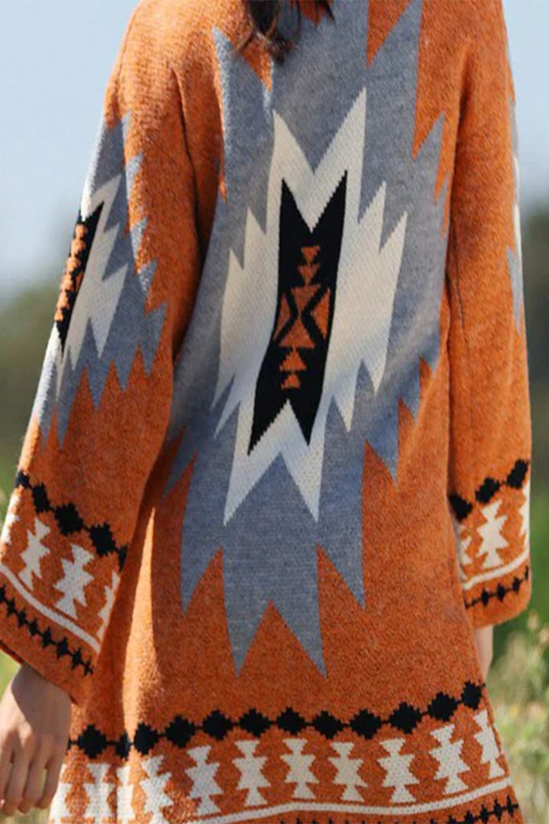 Casual Sweet Geometric Contrast POLO Collar Cardigans - Fashionpara