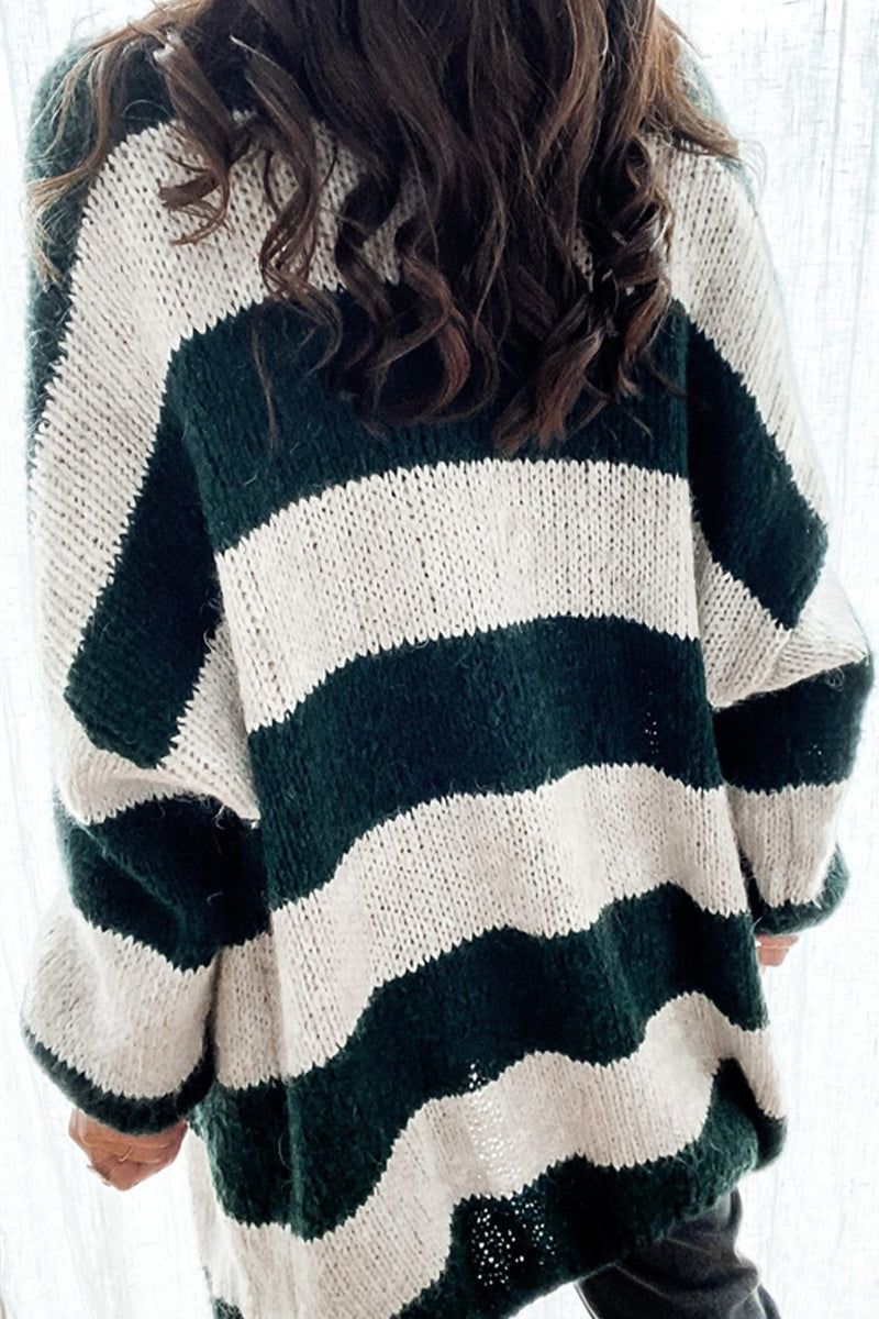 Street Striped Contrast V Neck Cardigans - Fashionpara