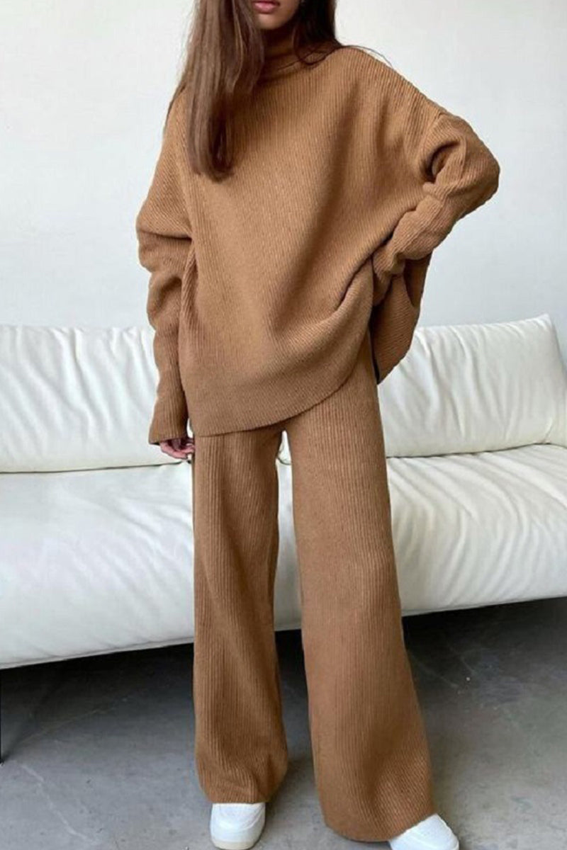 Casual Solid Patchwork Turtleneck Long Sleeve Two Pieces - Fashionpara