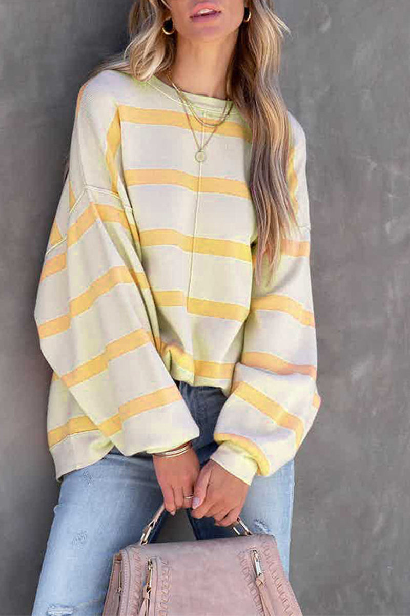 Casual Striped Printing O Neck Tops(4 Colors) - Fashionpara