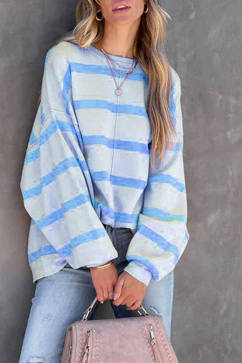 Casual Striped Printing O Neck Tops(4 Colors) - Fashionpara