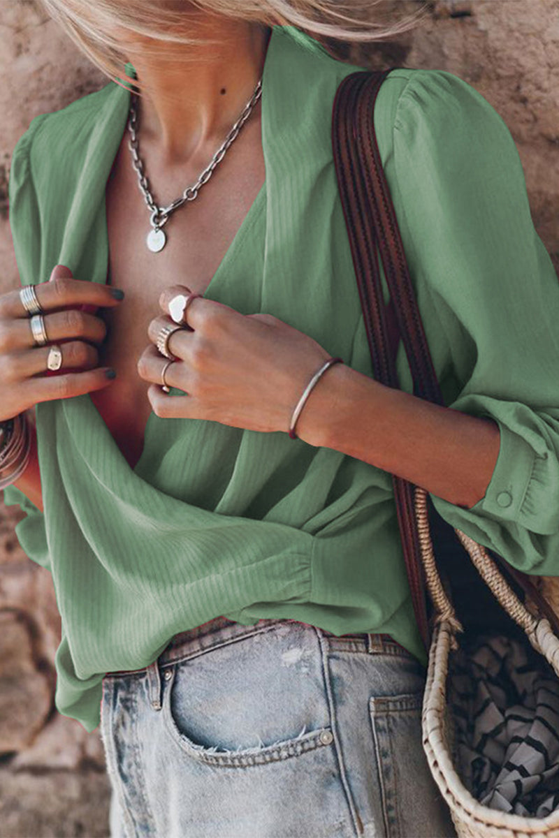 Casual Street Solid Color V Neck Tops(3 Colors) - Fashionpara