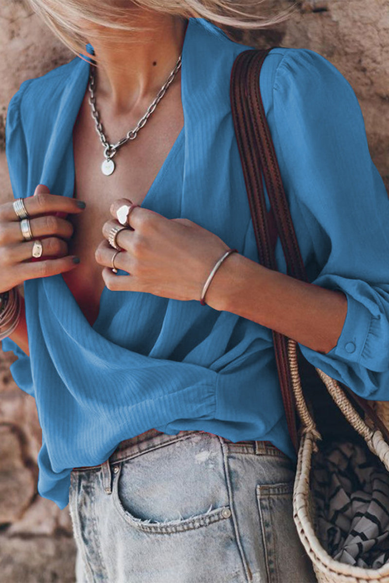 Casual Street Solid Color V Neck Tops(3 Colors) - Fashionpara