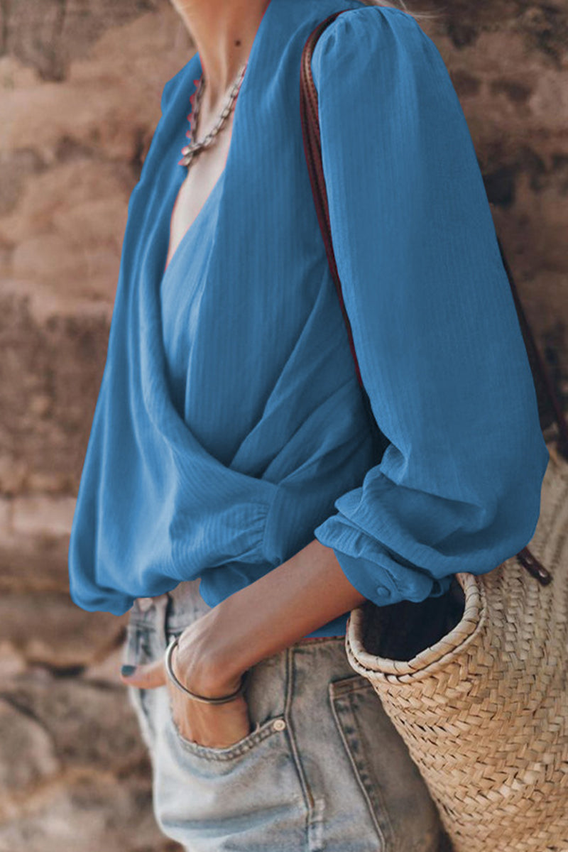 Casual Street Solid Color V Neck Tops(3 Colors) - Fashionpara