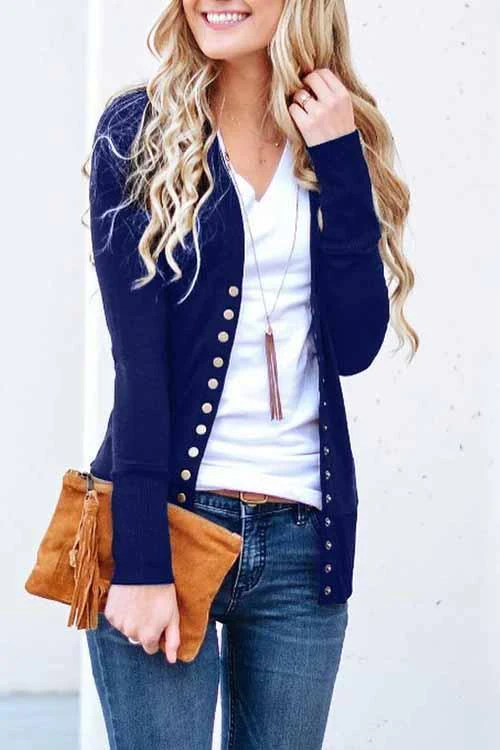 Casual Solid Buttons Solid Color Cardigan Collar Cardigans(11 Colors) - Fashionpara