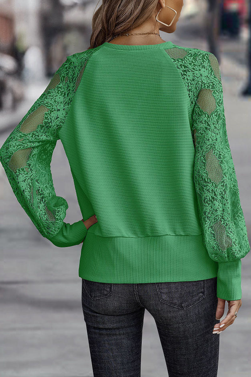 Casual Solid Lace V Neck Tops(4 Colors) - Fashionpara