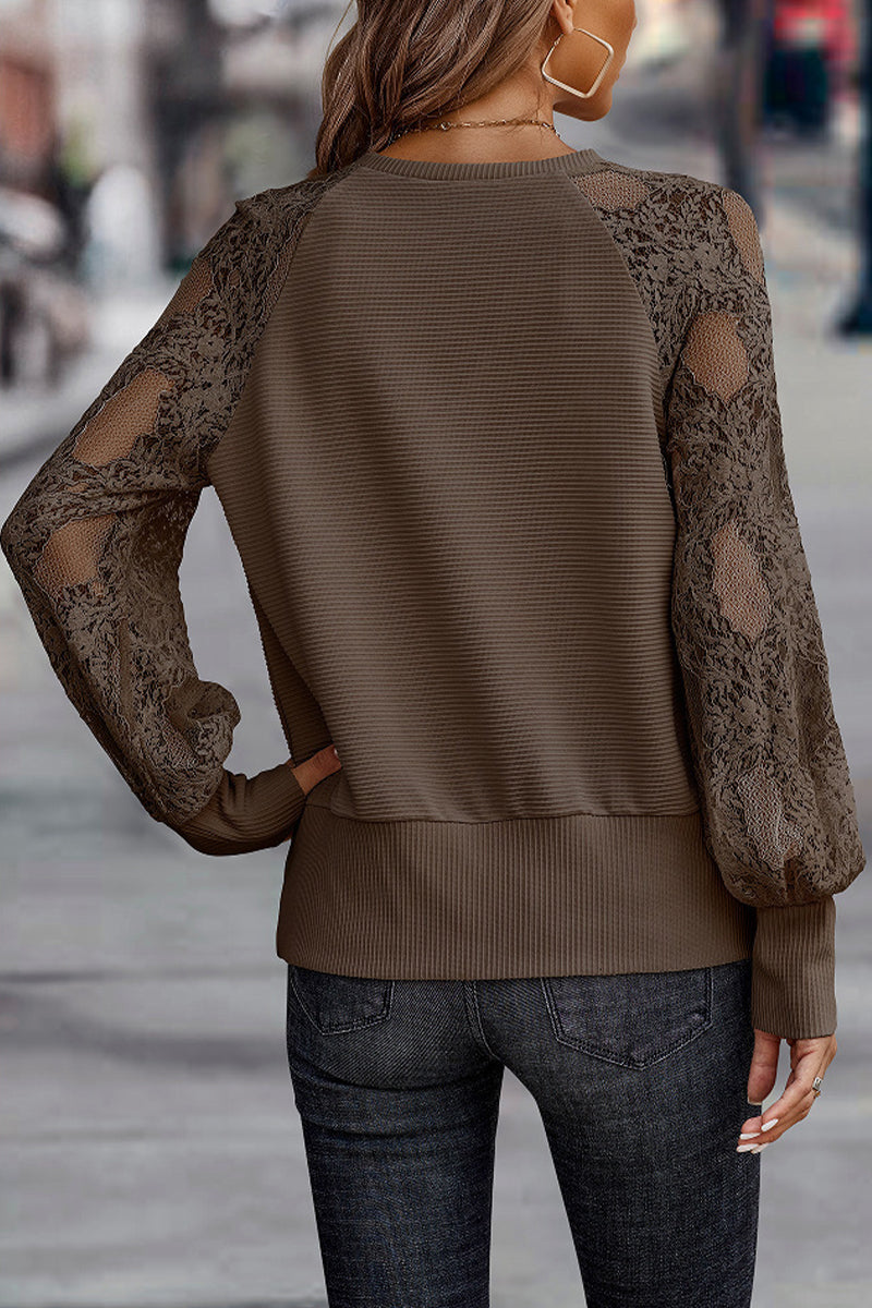 Casual Solid Lace V Neck Tops(4 Colors) - Fashionpara