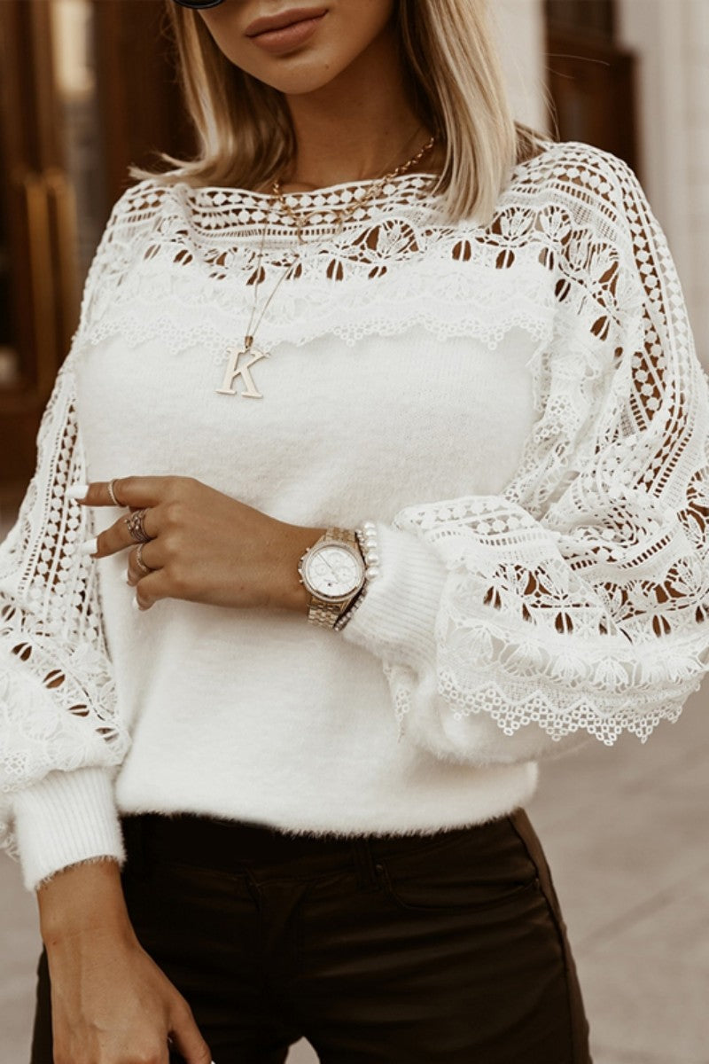 Casual Solid Hollowed Out Patchwork See-through O Neck Tops - Fashionpara