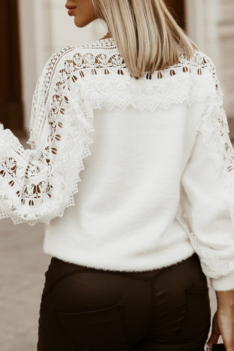 Casual Solid Hollowed Out Patchwork See-through O Neck Tops - Fashionpara